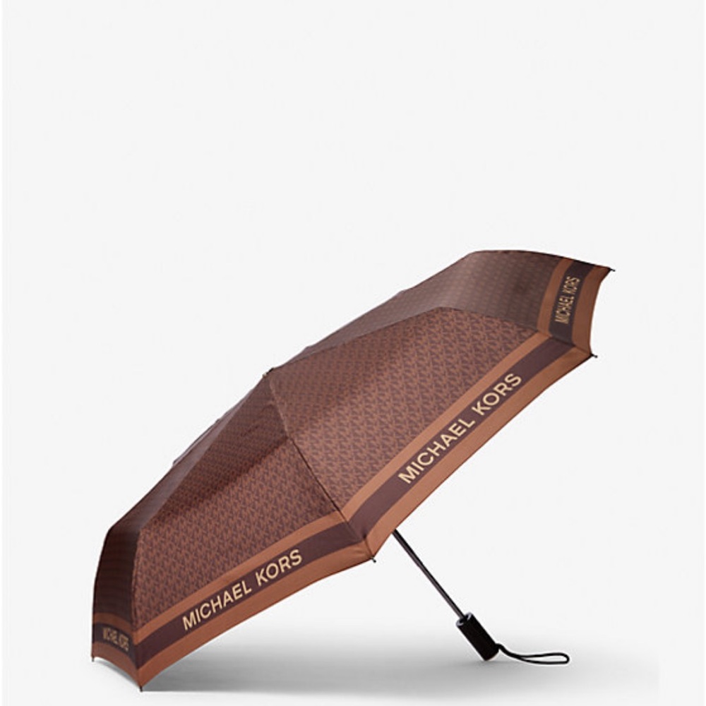 NWT Michael Kors Logo Umbrella Brown Signature Travel Compact
